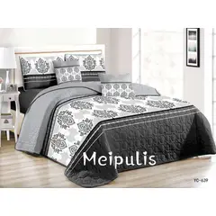 GENERICO - CUBRECAMA KING TELA QUILT DE Verano GRIS CON DISEÑO meipulis