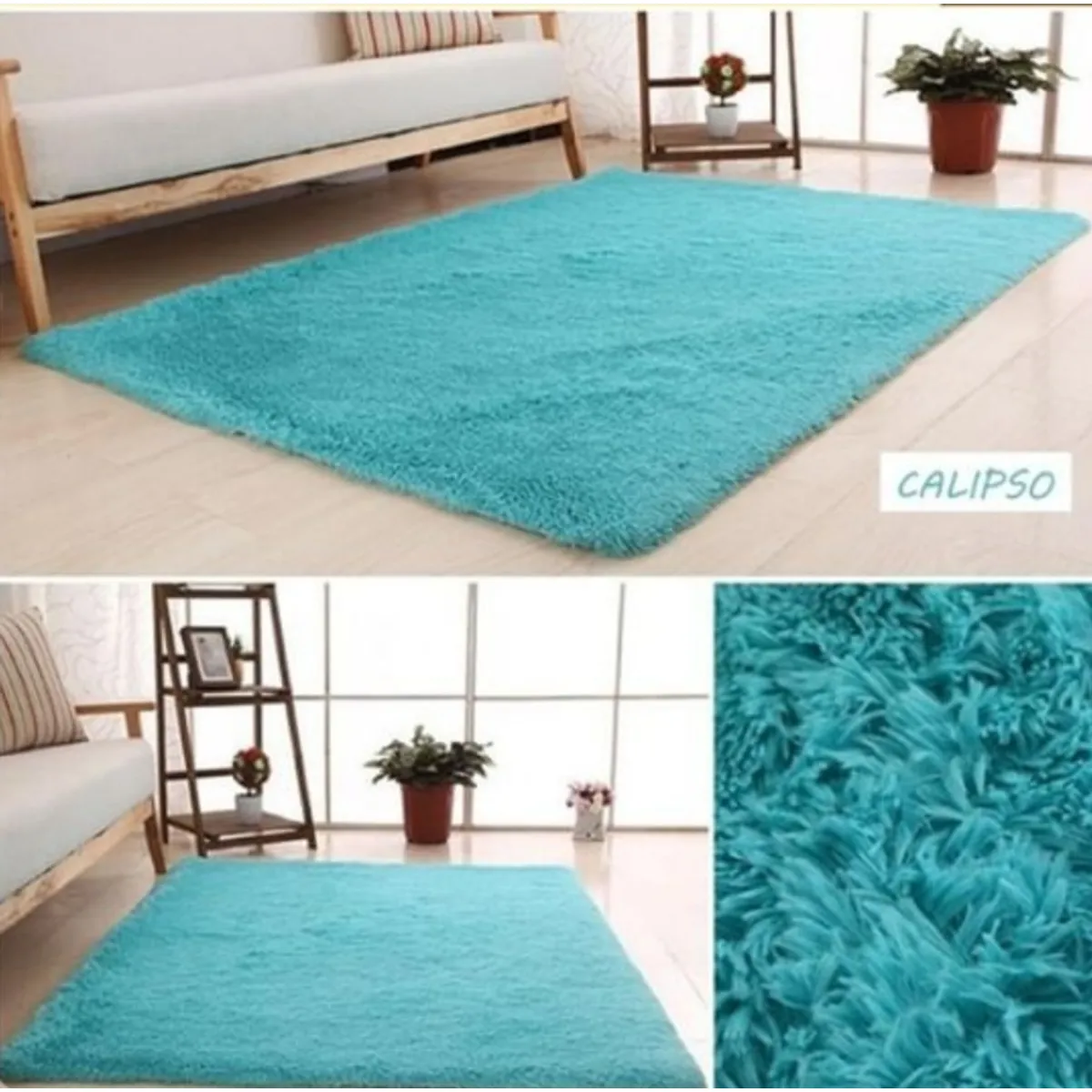 GENERICO - Alfombra de living peluda tipo shaggy 240 x 200 cm color calipso