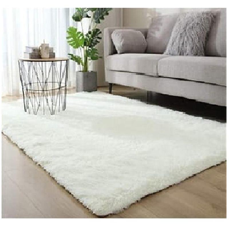 GENERICO - Alfombra de living peluda tipo shaggy 180 x 200 cm color blanco