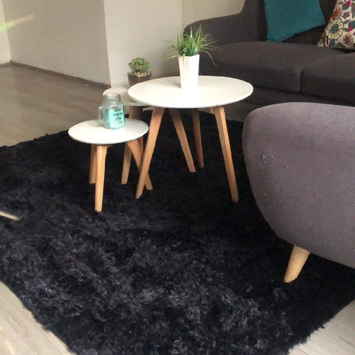 GENERICO - Alfombra de living peluda tipo shaggy 180 x 200 cm color negro