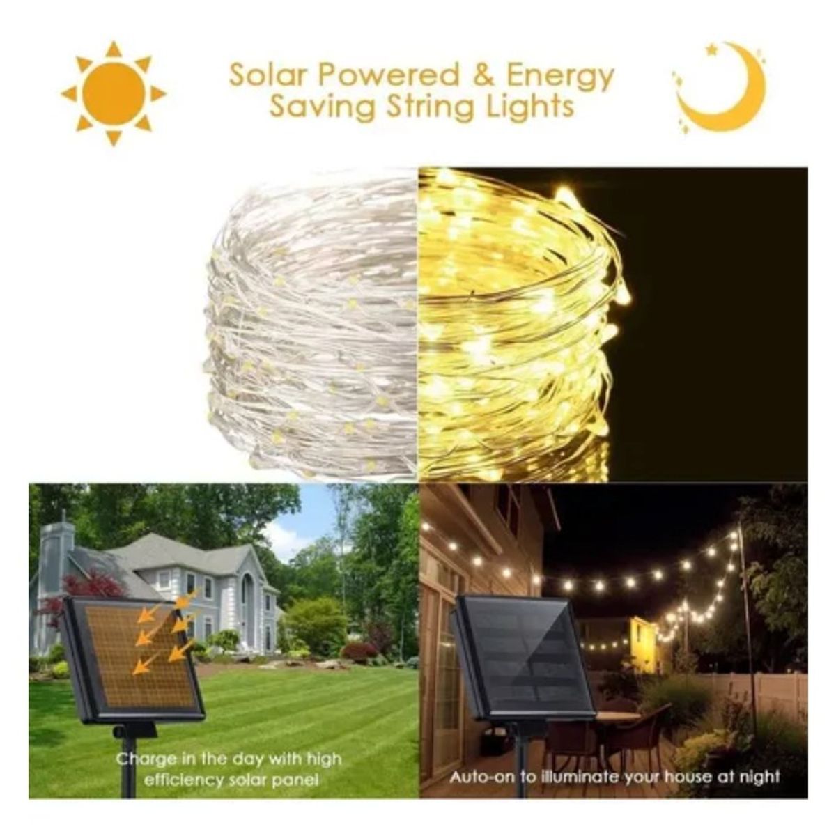 GENERICO - luces 200 led 20m  hadas solares calida para exterior