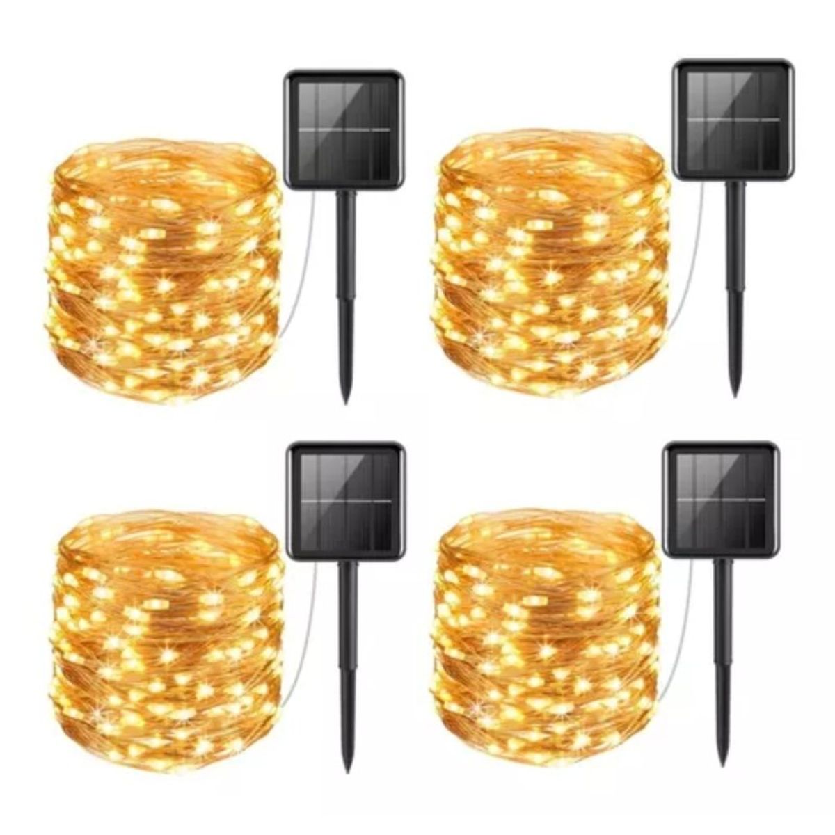 GENERICO - pack x4 luces 200 led 20m  hadas calidas solares para exterior
