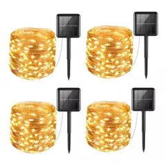 GENERICO - Pack x4 luces 200 led 20m hadas calidas solares para exterior