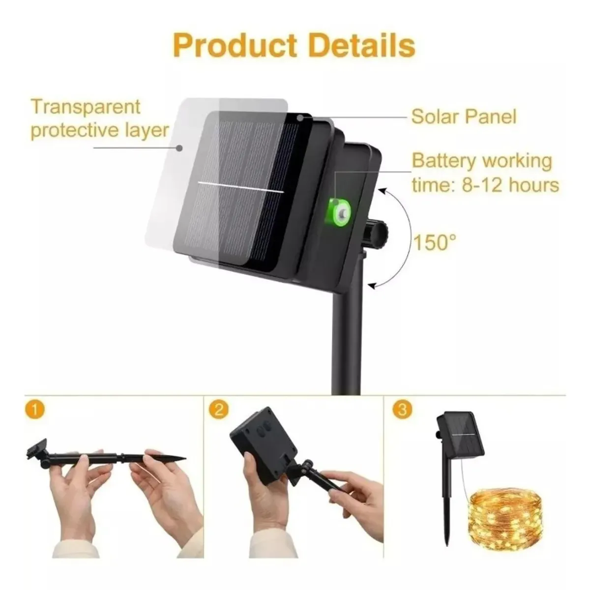 GENERICO - pack x4 luces 200 led 20m  hadas calidas solares para exterior