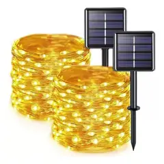 GENERICO - Pack x2 Luces 300 led 30m hadas solares calida para exterior