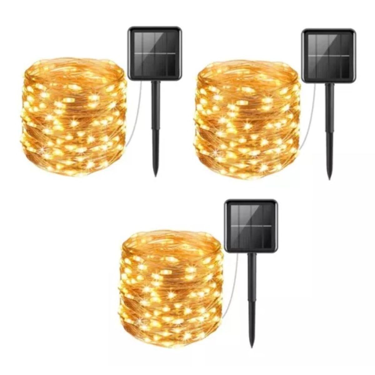 GENERICO - pack x3 Luces 300 led 30m  hadas solares calida para exterior