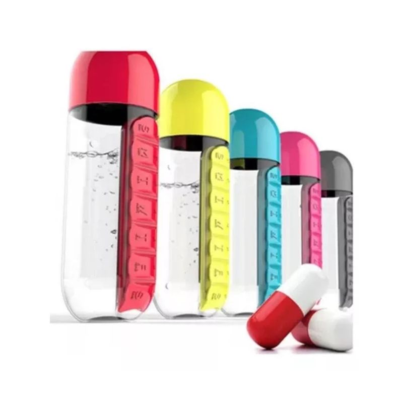 GENERICO - Botella De Agua 600ml Mas Pastillero Organizador De Pastillas