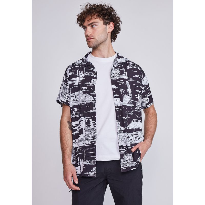 SIOUX - Camisa Hombre Ciudad Viscosa Negro Sioux