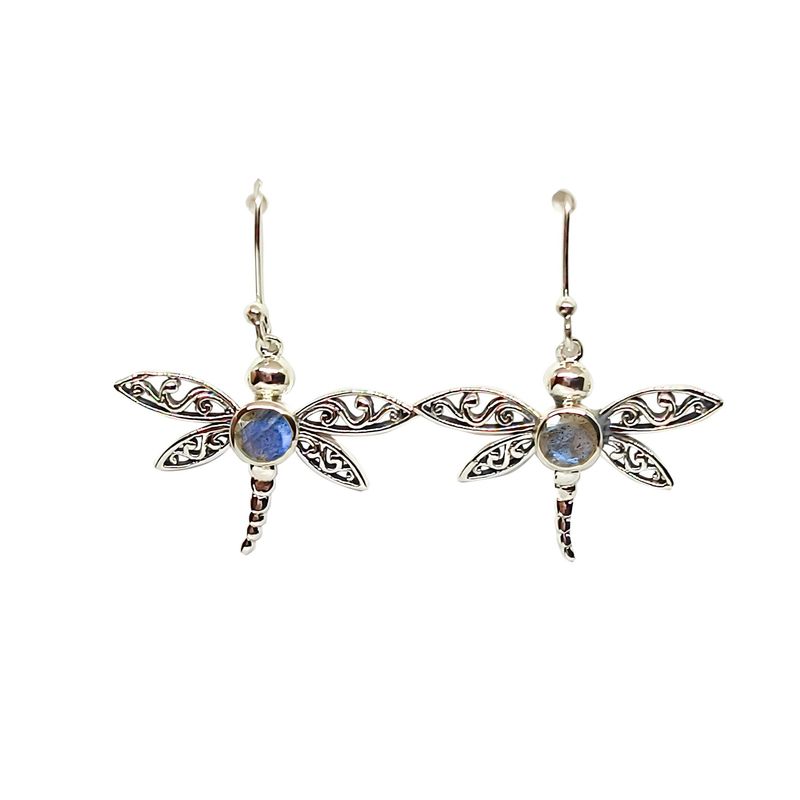 ANDREA COGGIOLA JOYAS - Aros libélula Labradorita plata fina 925 envejecida