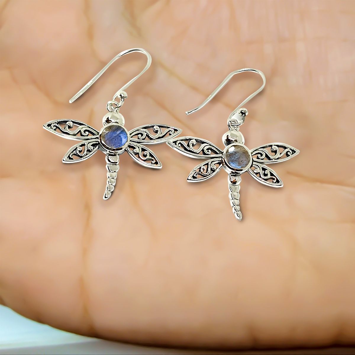 COGGIOLA - Aros libélula Labradorita plata fina 925 envejecida