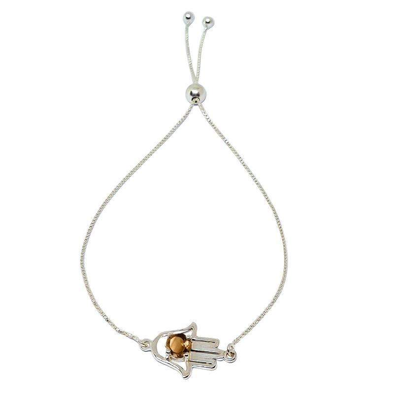 ANDREA COGGIOLA JOYAS - Pulsera Mano de Fátima Topacio Fumé Plata Fina 925 Adaptable