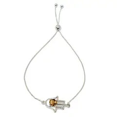 ANDREA COGGIOLA JOYAS - Pulsera Mano de Fátima Topacio Fumé Plata Fina 925 Adaptable