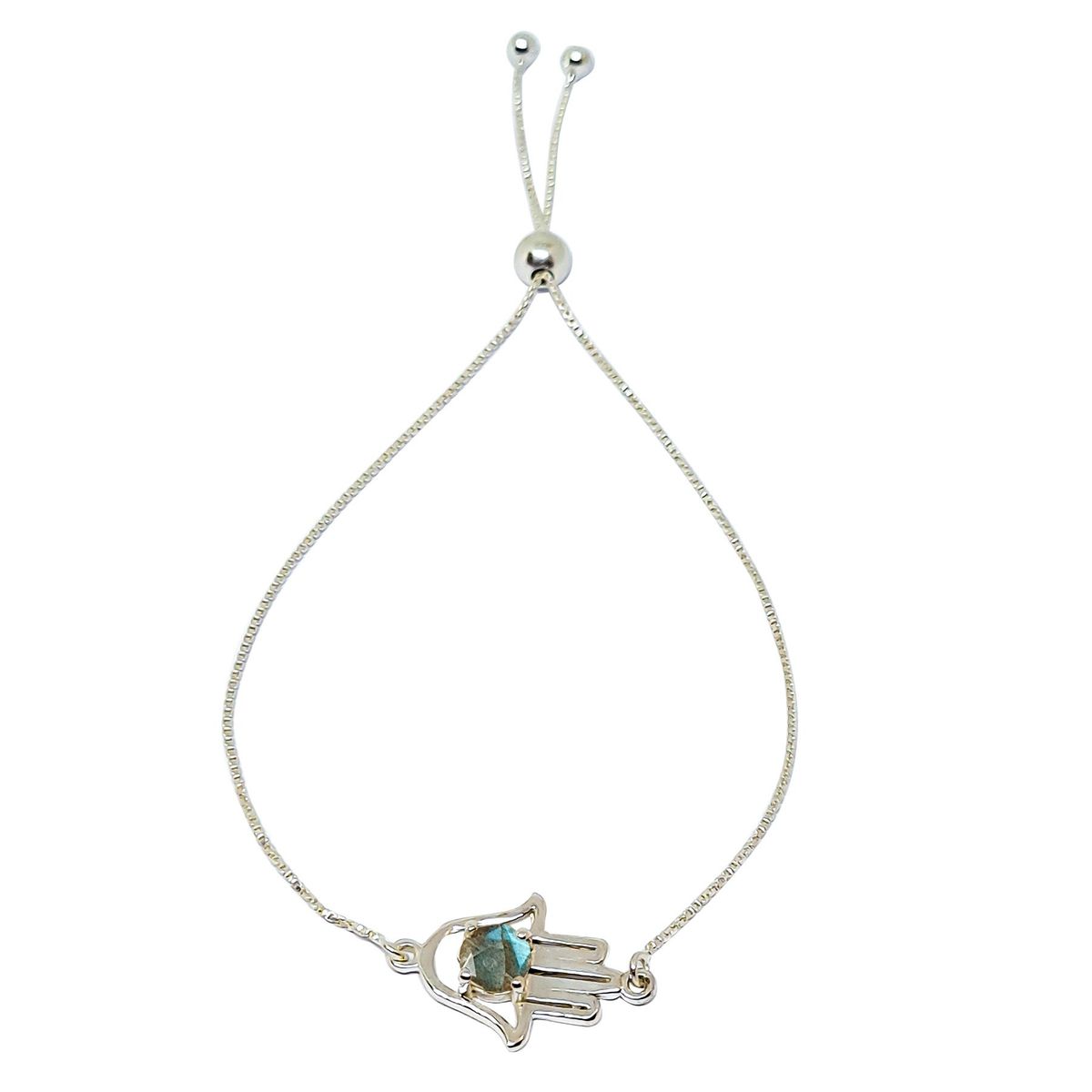 COGGIOLA - Pulsera Mano de Fátima Labradorita Plata Fina 925 Adaptable