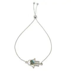 ANDREA COGGIOLA JOYAS - Pulsera Mano de Fátima Labradorita Plata Fina 925 Adaptable