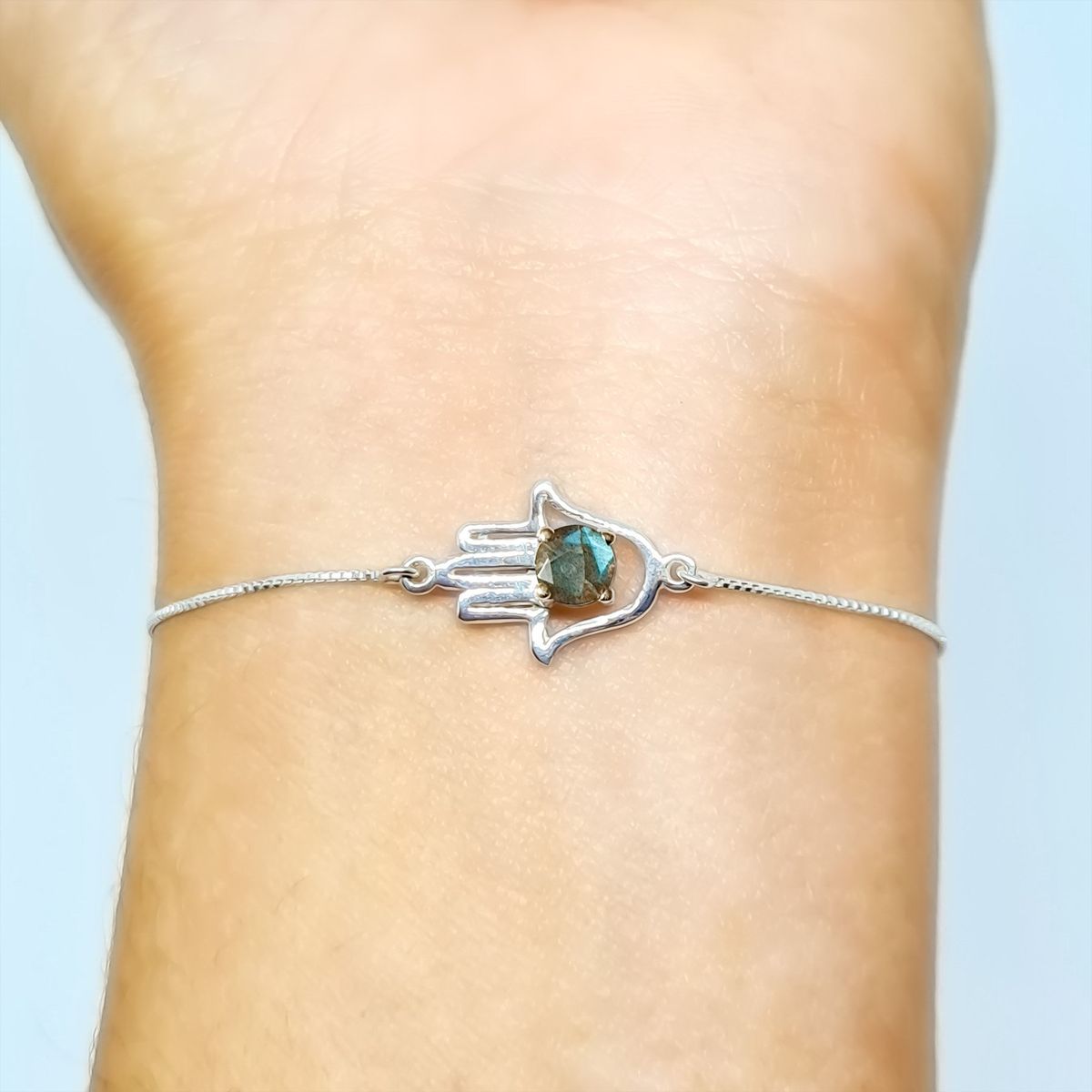 COGGIOLA - Pulsera Mano de Fátima Labradorita Plata Fina 925 Adaptable