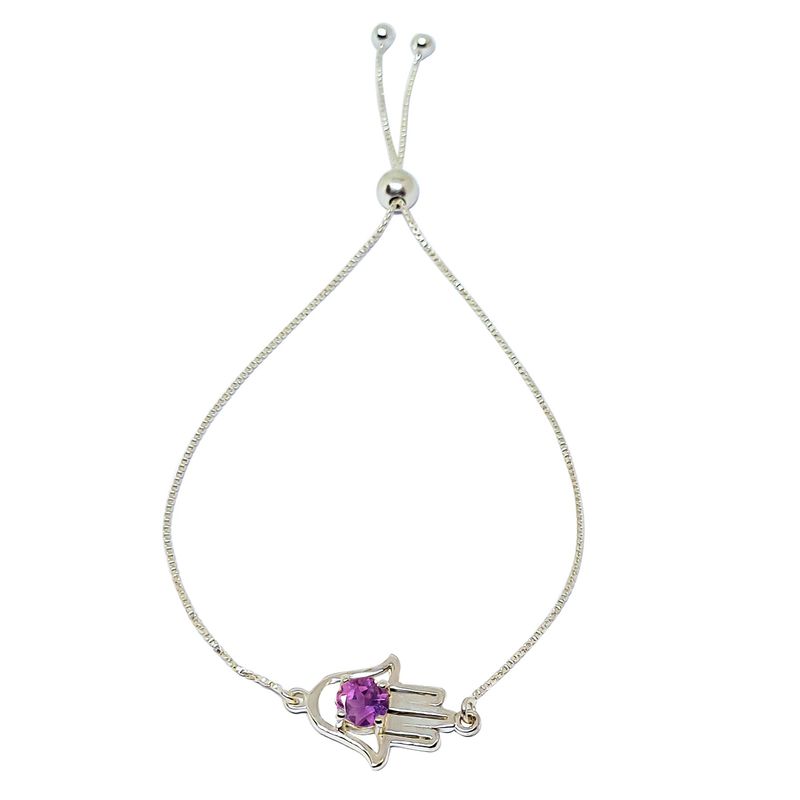 ANDREA COGGIOLA JOYAS - Pulsera Mano de Fátima  Amatista Plata Fina 925 Adaptable