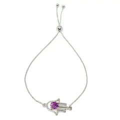 ANDREA COGGIOLA JOYAS - Pulsera Mano de Fátima Amatista Plata Fina 925 Adaptable