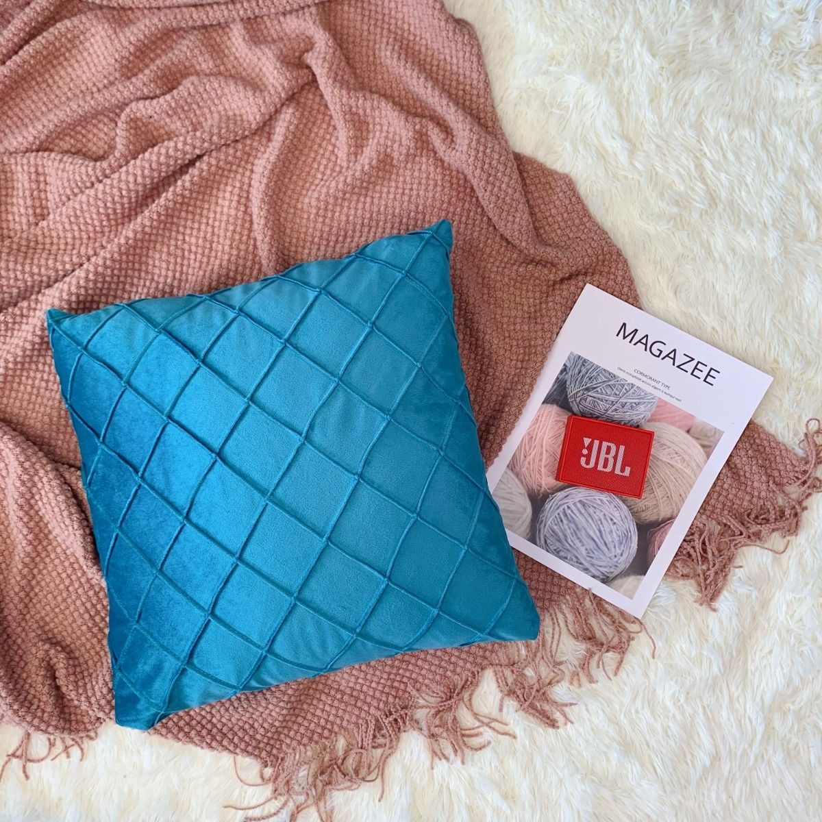 GENERICO - Funda De Cojin Decorativa Modelo Terciopelo Rombo Turquesa