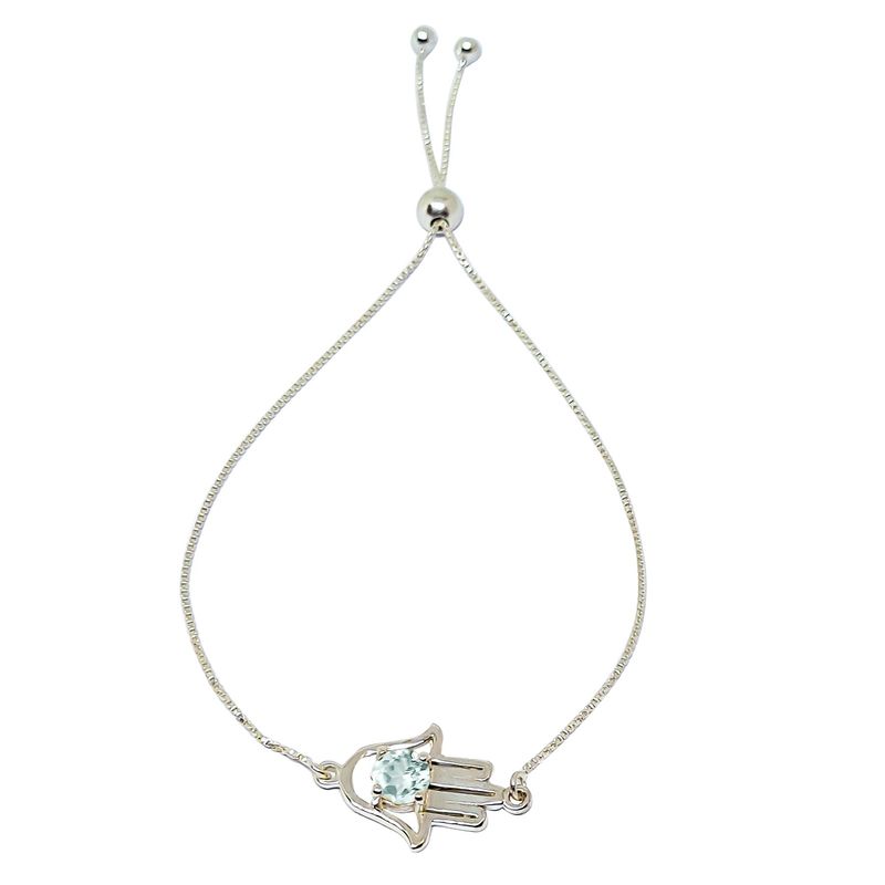 ANDREA COGGIOLA JOYAS - Pulsera Mano de Fátima Topacio Celeste Plata Fina 925 Adaptable