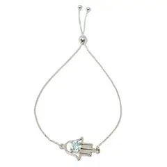 ANDREA COGGIOLA JOYAS - Pulsera Mano de Fátima Topacio Celeste Plata Fina 925 Adaptable