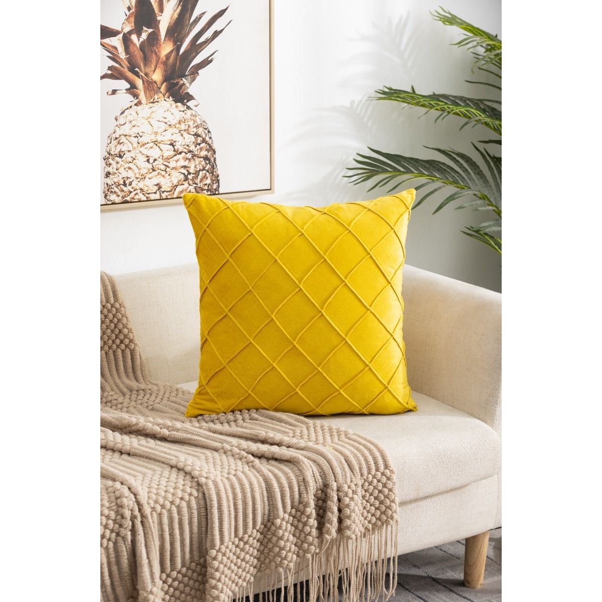 GENERICO - Funda De Cojin Decorativa Modelo Terciopelo Rombo Amarillo