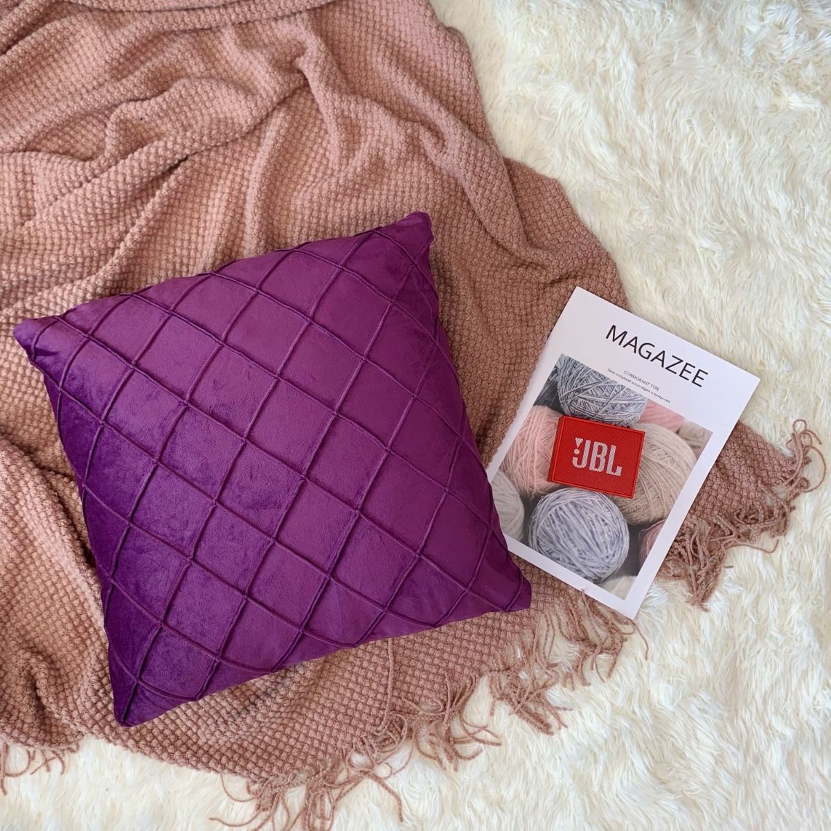 GENERICO - Funda De Cojin Decorativa Modelo Terciopelo Rombo Morado