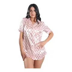 MEDIA LUNA - Pijama Camisa Corta Satinada Diseño Corazones