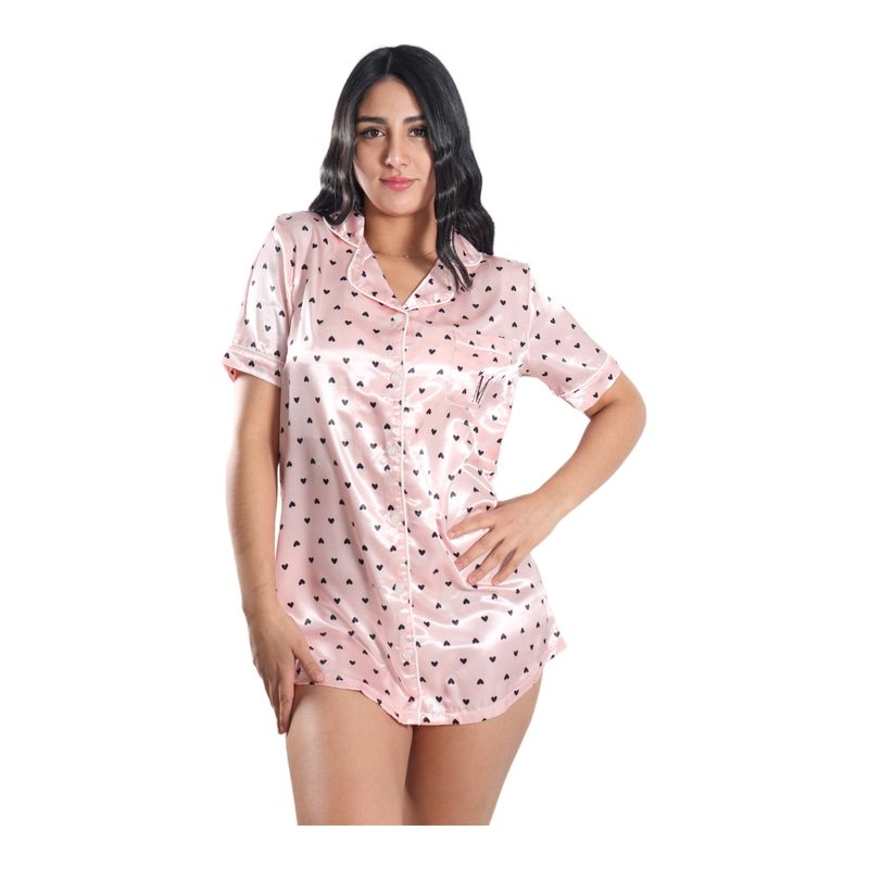 MEDIA LUNA - Pijama Camisa Corta Satinada Diseño Corazones