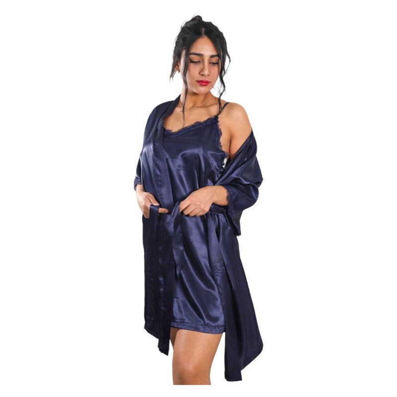 MEDIA LUNA - Pijama Camisola Corta de Tirantes Y Bata Satinada  Diseño Color Liso