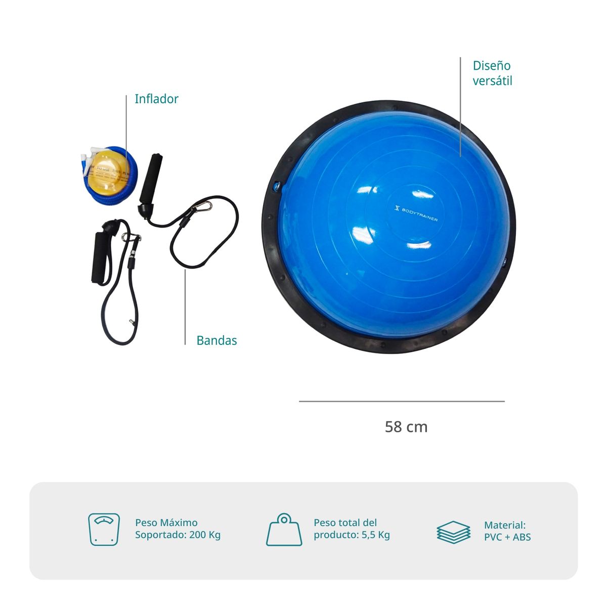 BODYTRAINER - Balon de Bosu Bodytrainer Media Esfera Pilates y Yoga