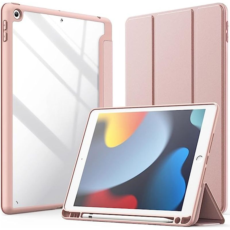 GENERICO - Carcasa Para iPad 10.2 con ranura lapiz / Transparente Rosado