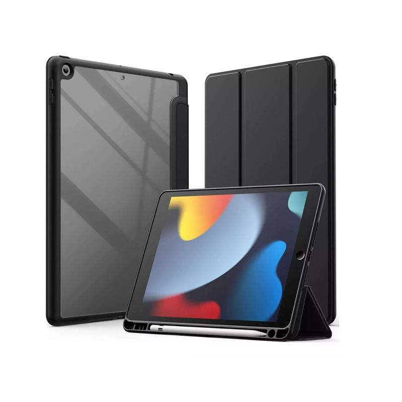 GENERICO - Carcasa Para iPad 10.2 con ranura lapiz / Transparente Negro