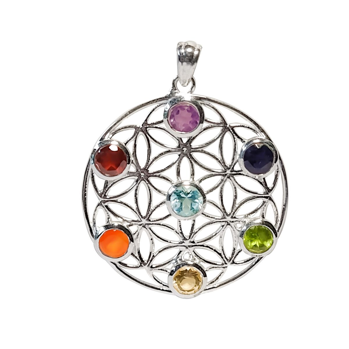 COGGIOLA - Colgante Flor de la Vida y 7 Chakras Piedras Naturales Plata Fina 925
