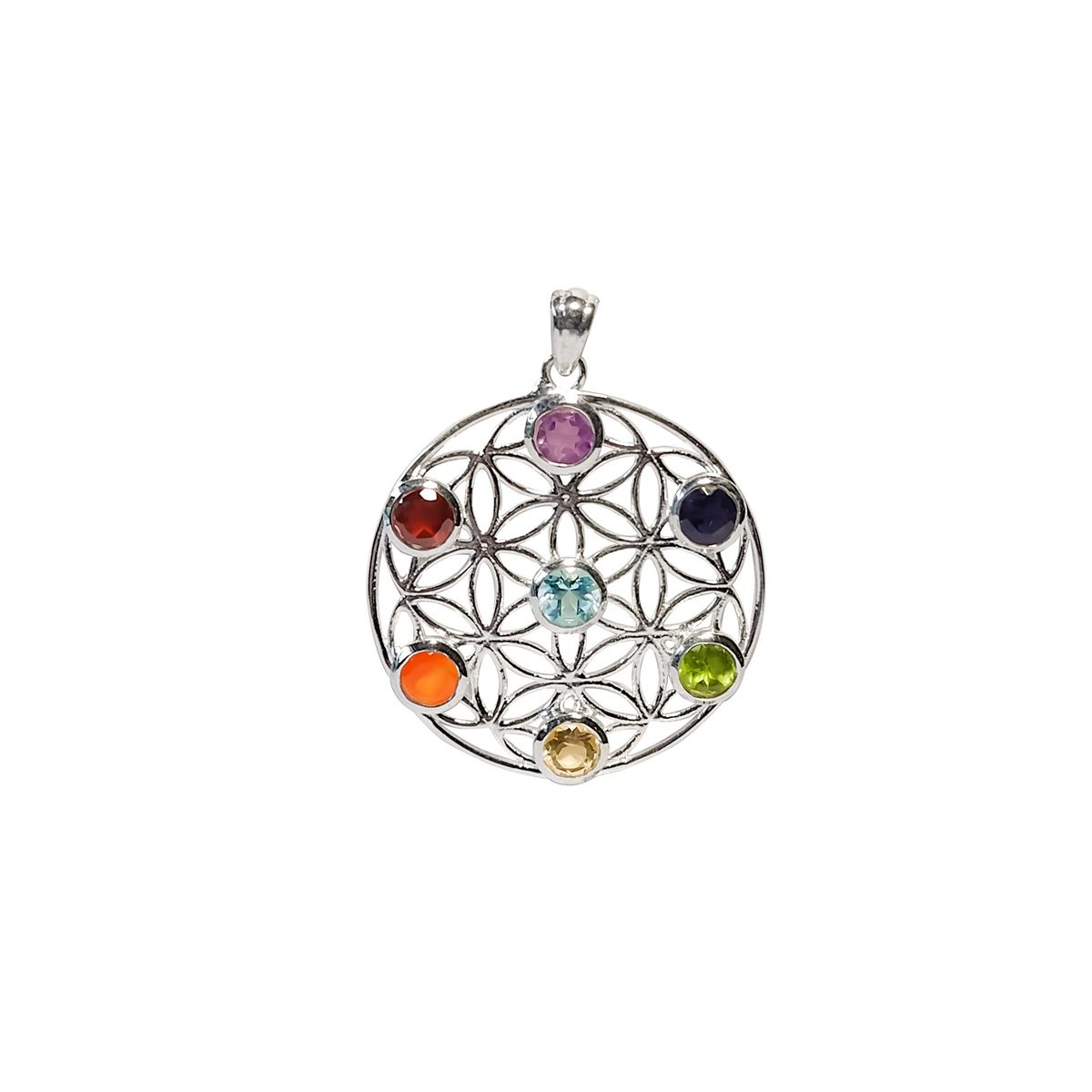 COGGIOLA - Colgante Flor de la Vida y 7 Chakras Piedras Naturales Plata Fina 925