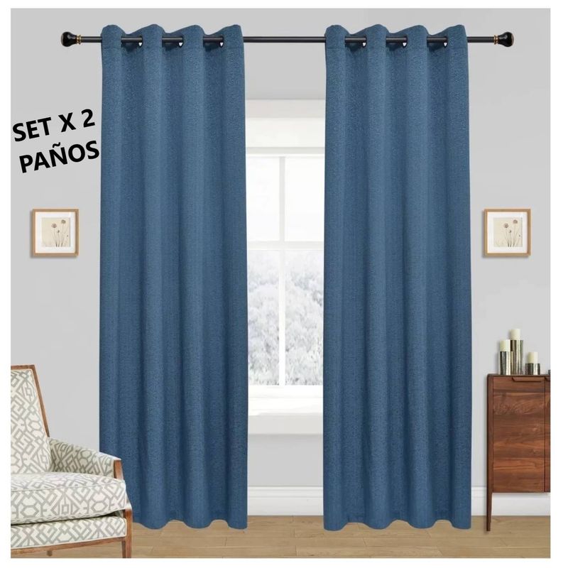 COMPRAPO - Set Cortinas Semi Blackout Argollas 140x220 Cm 2 Paños Azul
