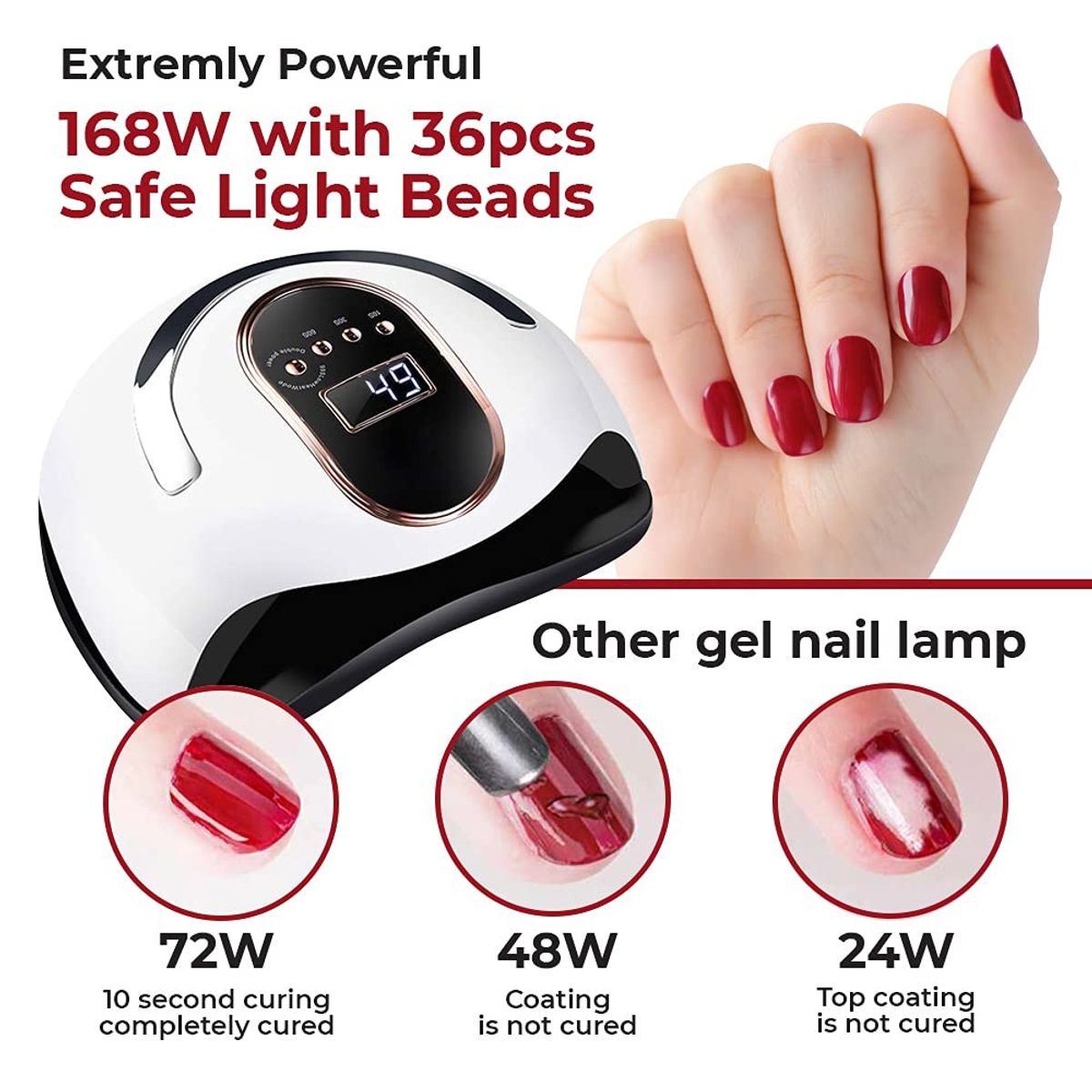 SUN - LAMPARA LED DE UÑAS MANICURE SECADOR 168 WATTS ALTA POTENCIA
