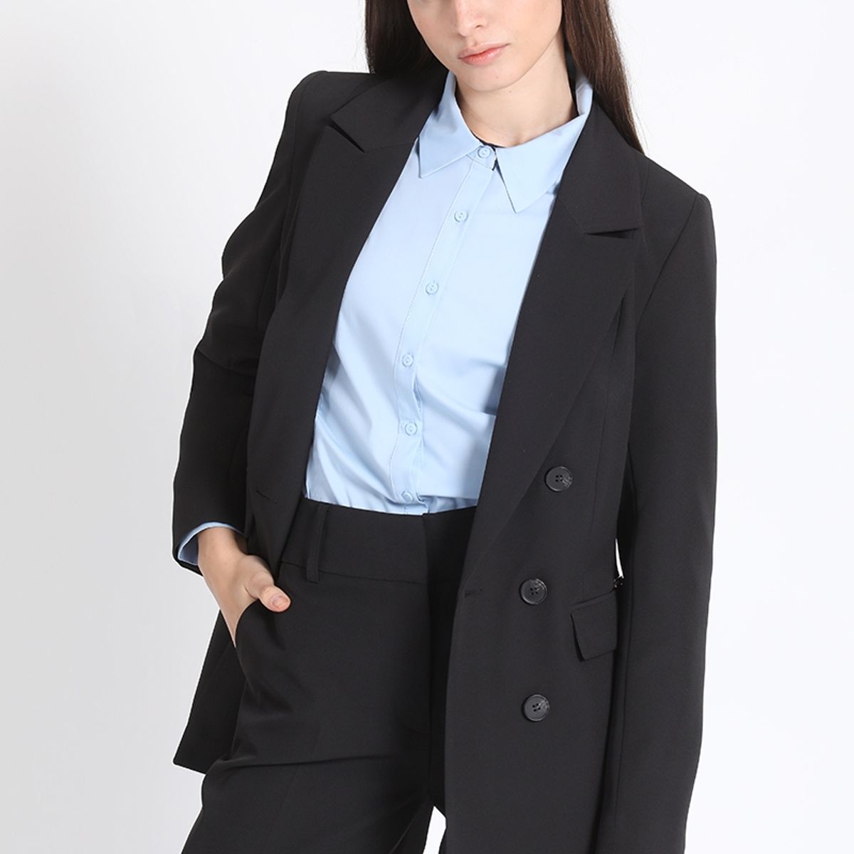 LIOLA - Blazer Clásico Cruzado Negro Liola