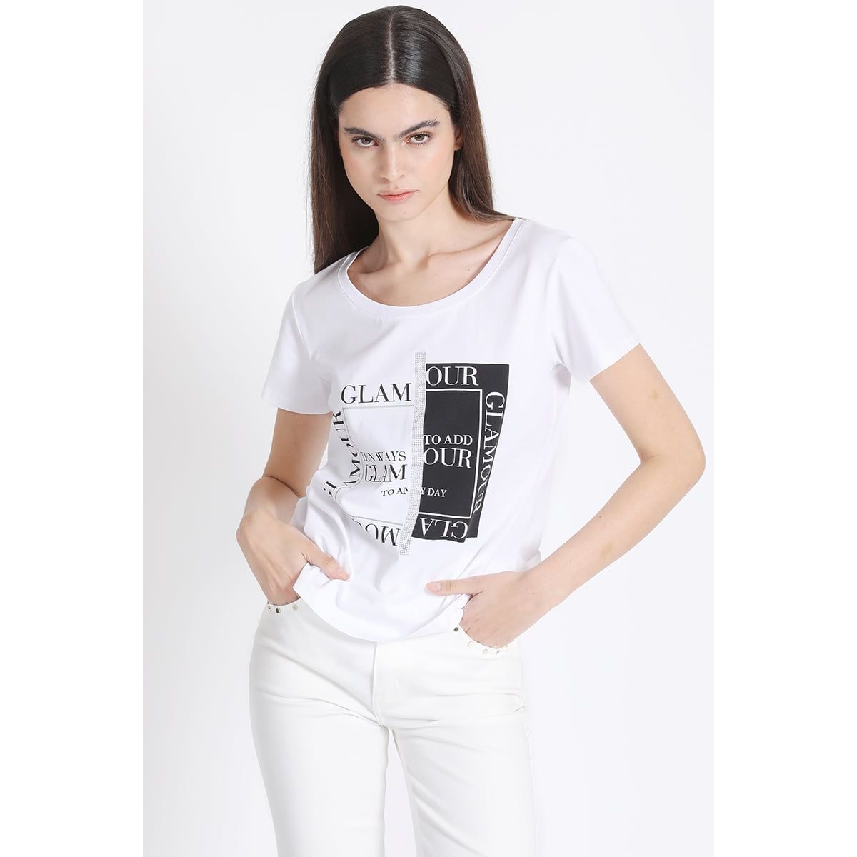 LIOLA - Polera Estampado Y Strass Crudo Liola