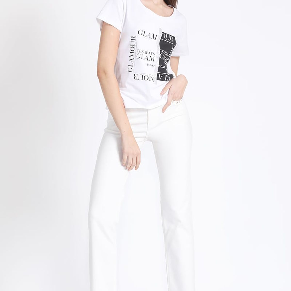 LIOLA - Polera Estampado Y Strass Crudo Liola