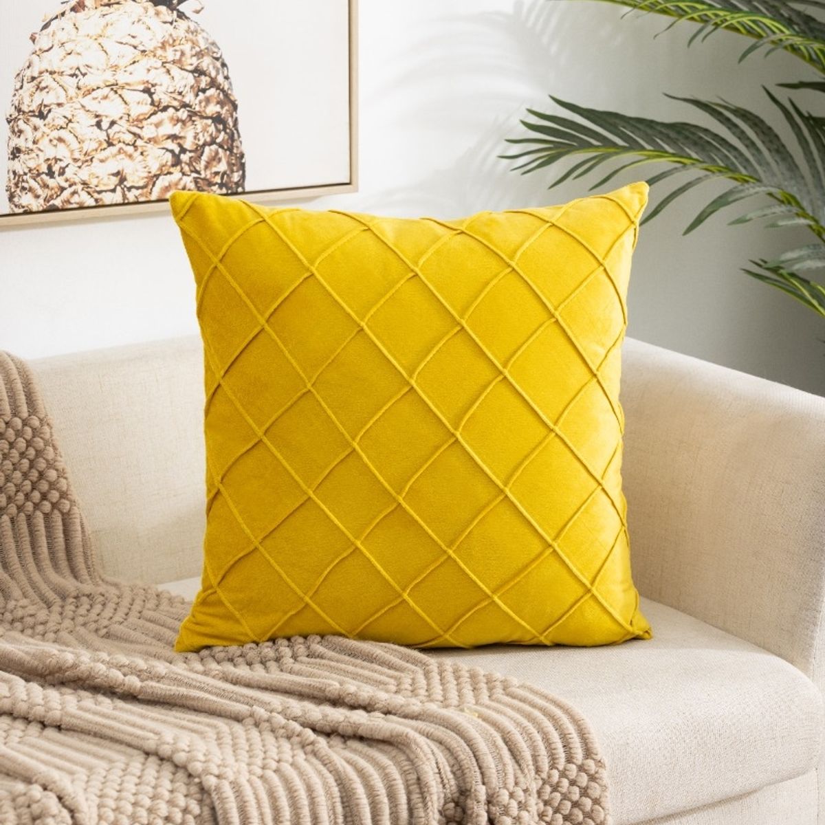 GENERICO - Funda De Cojin Decorativa Modelo Terciopelo Rombo Amarillo