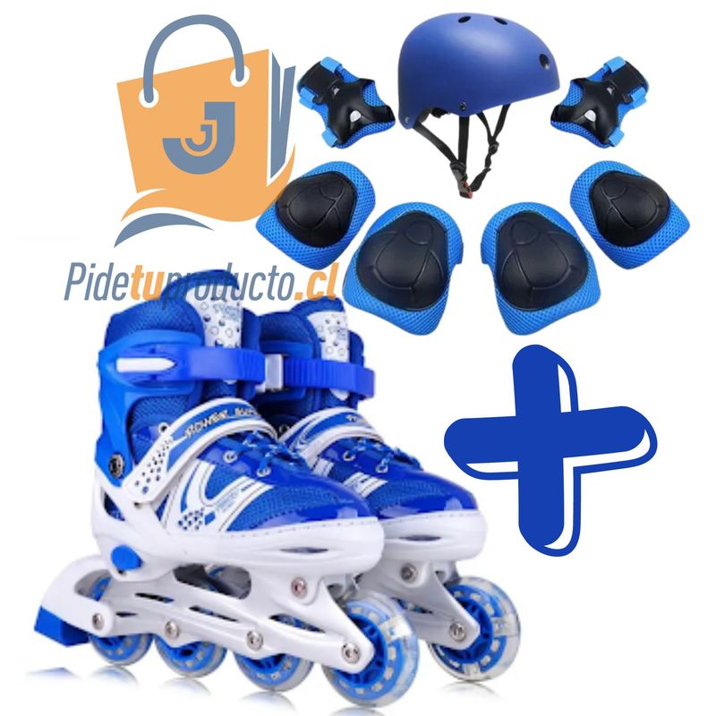 GENERICO - Patines Lineales Azul mas kit de protección talla S 30 AL 33