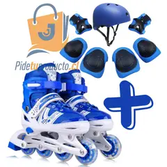 GENERICO - Patines lineales Azul mas kit de protección talla S 30 AL 33