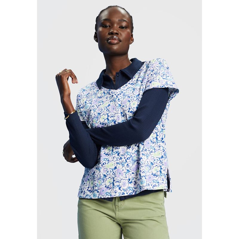 ESPRIT - Polera De Algodón Estampada Cuello En V Mujer Esprit ESPRIT
