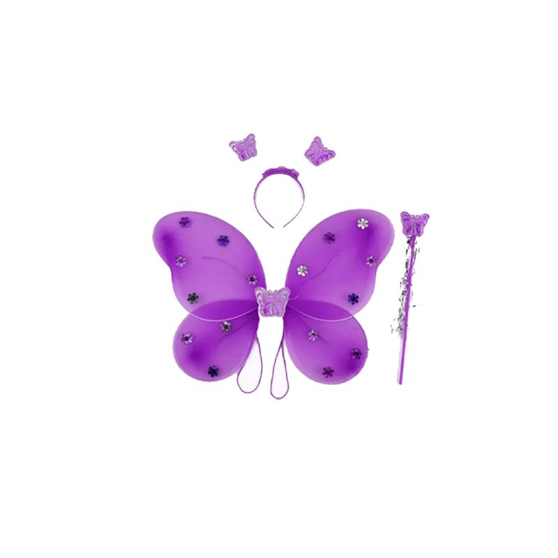 GENERICO - Alas Hada Mariposa Disfraz Niña Varita Y Cintillo Morado