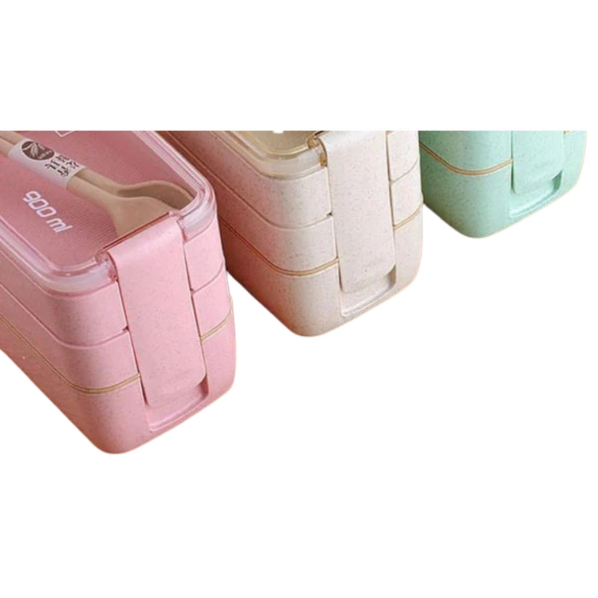 GENERICO - Lonchera 3 Compartimientos C/Cuchara y Tenedor 900 ML Color Rosa