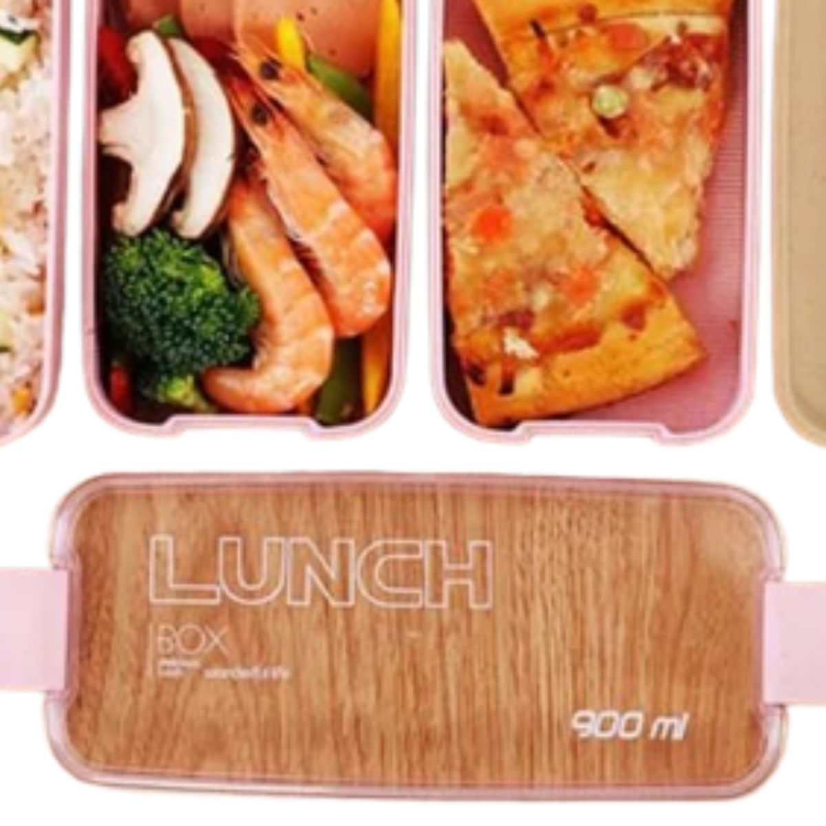 GENERICO - Lonchera 3 Compartimientos C/Cuchara y Tenedor 900 ML Color Rosa