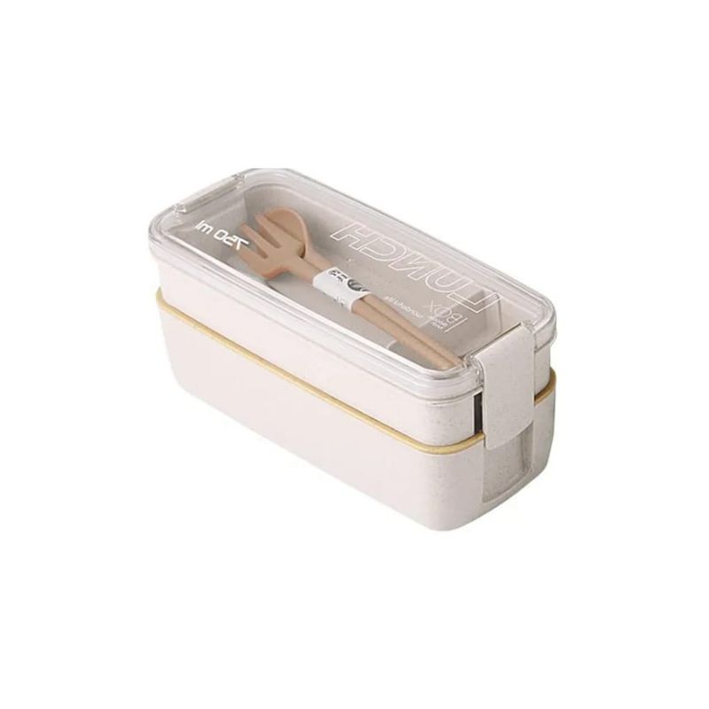 GENERICO - Lonchera Comida 2 Compartimientos C/Cuchara y Tenedor 750 ml Rosa
