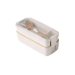 GENERICO - Lonchera Comida 2 Compartimientos C/Cuchara y Tenedor 750 ml Rosa