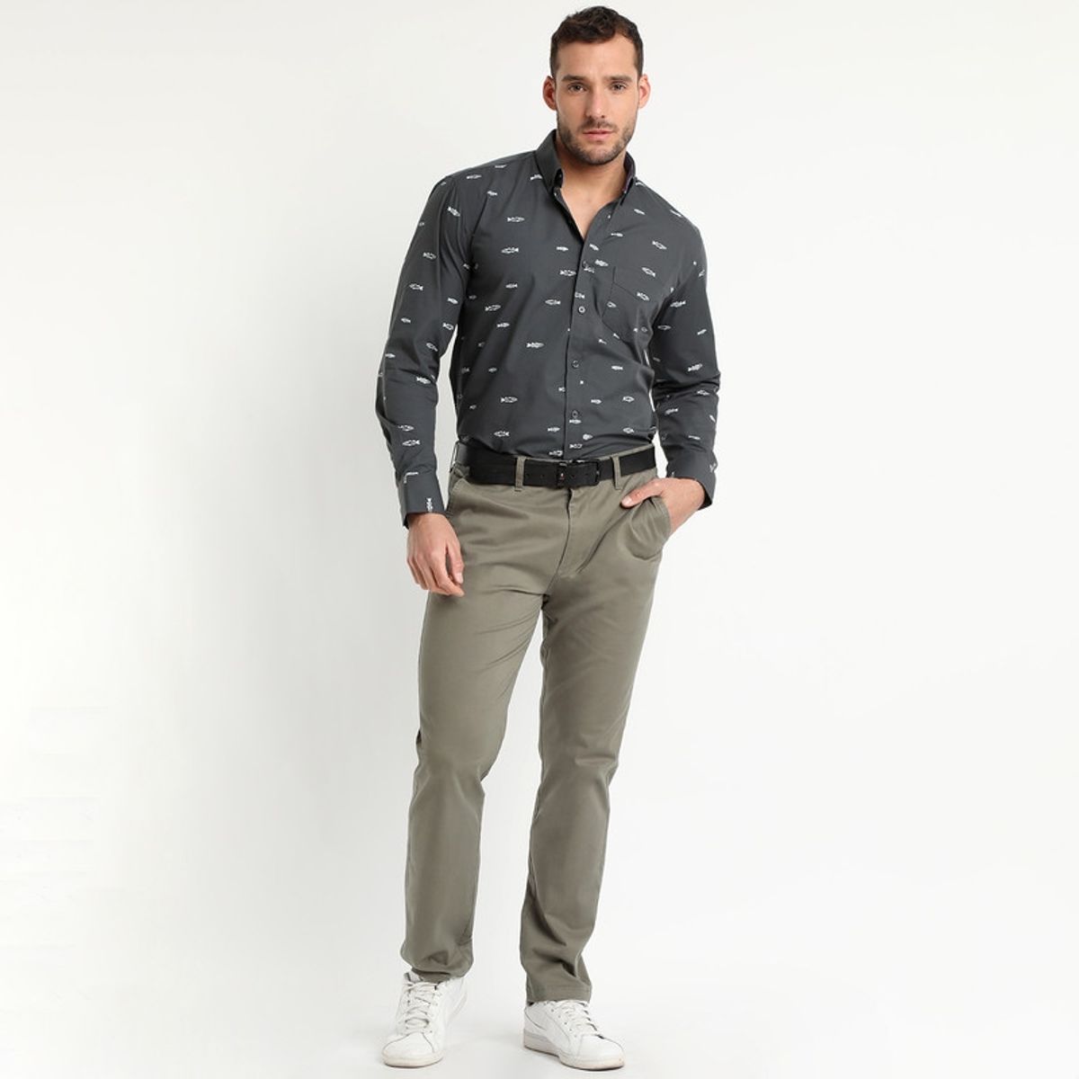 TRUVAL - Camisa Trevira Estampada Azul Marino TRUVAL