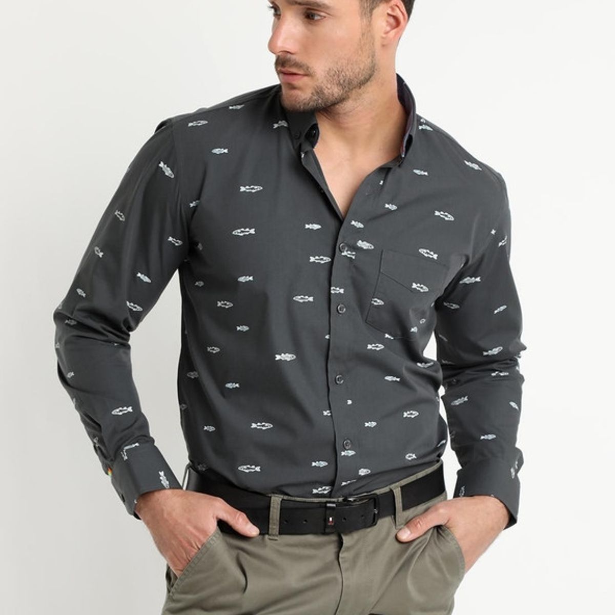 TRUVAL - Camisa Trevira Estampada Azul Marino TRUVAL